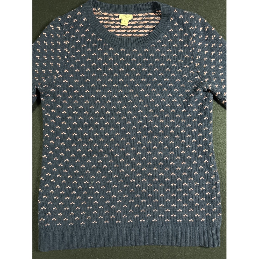 J.Crew Navy Blue Pink Knit Merino Wool Blend Crewneck Sweater A9390 Womens S